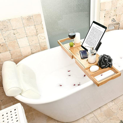 Luxurious Bath Gift Set for Women: Bamboo Bathtub Tray Caddy, Bath Spa Pillow, Bath Bombs & Bath Salts - Ultimate Spa Day Gifts for Women, Relaxation Gift Basket for Moms & Self Care