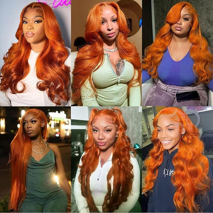 13x6 Ginger Orange Lace Front Wigs Human Hair Pre Plucked 200% Density Body Wave 13x6 HD Full Lace Frontal Wigs 34 inch