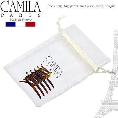 Camila Paris CP2634 French Two Sides Interlocking Comb, Tortoise Shell, for Ponytail or Hair updo, Strong Hold Grip Hair Clips for Women, No Slip Durable Styling Girls Hair Accessories, Made in France