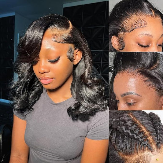 Bob Wig Human Hair 13x6 Lace Front Wigs Human Hair Bob Wigs for Black Women Body Wave Bob Wig Lace Front Wigs Human Hair 200% Density HD Transparent Lace Frontal Wig 16inch