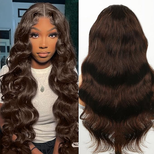 Chocolate Brown Lace Front Wig,13x6 HD Brown Body Wave Lace Frontal Wigs Human Hair Pre Plucked with baby hair, 210% Density Colored brown wig human hair for Women 24 inch