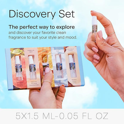 Skylar Perfume Discovery spray Sampler Set - Peach Fields, Vanilla Sky, Lime Sands, Salt Air, Coconut Cove - Hypoallergenic & Clean Perfume for Women & Men - 5 1.5mL