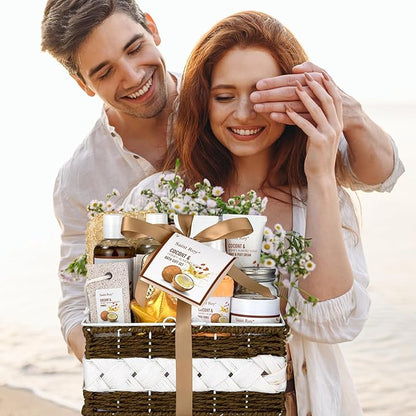 Beauty & Personal Care Set, Perfumes Bath Spa Gift Baskets 26 pcs for Women & Men Bath and Body Shower Bath Kit, Coconut & Honey Almond Pampering Large Luxury Home Spa Kit, Mother's Day Gifts for Mom