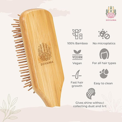 Sovanna Bamboo-Vegan Hairbrush, Fast Hairgrowth, Anti-Static Paddle Brush for All Hair Types, Plastic-Free