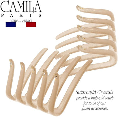 Camila Paris CP3095 French Two Sides Interlocking Comb, Beige, for Ponytail or Hair updo, Strong Hold Grip Hair Clips for Women, No Slip Durable Styling Girls Hair Accessories, Made in France
