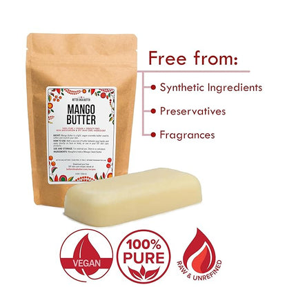 Raw Mango Butter - 100% Natural Skin and Hair Moisturizer - Use with Shea in DIY Whipped Body Butter, Mango Body Lotion, Lip Gloss and Soap Making, 8 oz Block