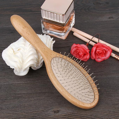 Hair Brush, Wooden Hairbrush with Metal Bristles, Stimulates Scalp for Hair Growth, Gift for Mother's & Father's & Friends, All Hair Types