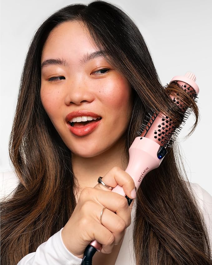 Wavytalk Thermal Brush, Blowout Boost 1.5 inch Heated Round Brush for Blowout Look, Dual Voltage, Pink, Sakura, Tourmaline Ceramic, Negative Ion Technology, 5 Temperature Settings, Less Damage