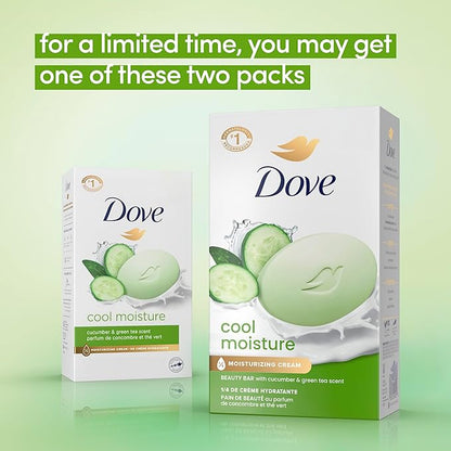 Dove Beauty Bar Soap Cool Moisture Cucumber & Green Tea Scent, 8 Bars for Refreshed Skin, Leaves Skin Refreshed 8 x 3.75 oz