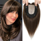 Hair Toppers for Women Real Human Hair, 360° 3D Toppers Pieces for Women with Thinning Crown Wispy Bangs 12 Inch Upgrade Big Basement (Mocha Brown, 12 Inch Wispy Bangs)