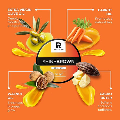 BYROKKO Shine Brown Tan Accelerator Cream 7.1 Fl Oz, Outdoor Sun or Indoor Tanning Oil or Tanning Bed Lotion, Fast Bronzer with Premium Natural Ingredients for Deep, Long-Lasting Glow