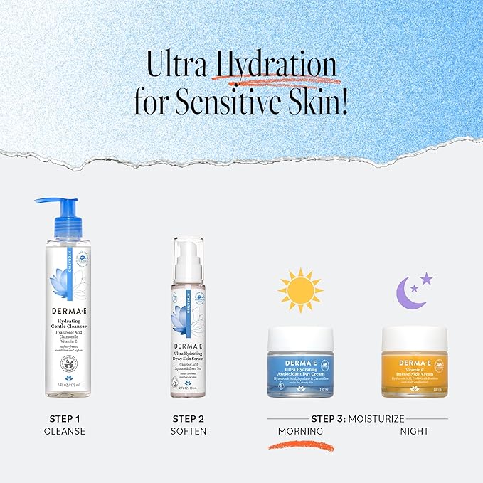 Derma E Ultra Hydrating Antioxidant Day Cream – Face Moisturizer with Hyaluronic Acid, Squalane, and Ceramides to Smooth and Nourish, Hydrating Face Moisturizer for Sensitive Skin, 2 Fl Oz