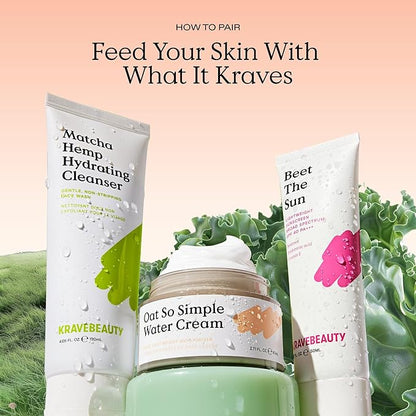 KraveBeauty Oat So Simple Water Cream, Enriched With Oat & Squalane To Soothe & Lock In Moisture, Everyday Moisturizer, For All Skin Types, Vegan & Cruelty Free, 2.7 fl oz