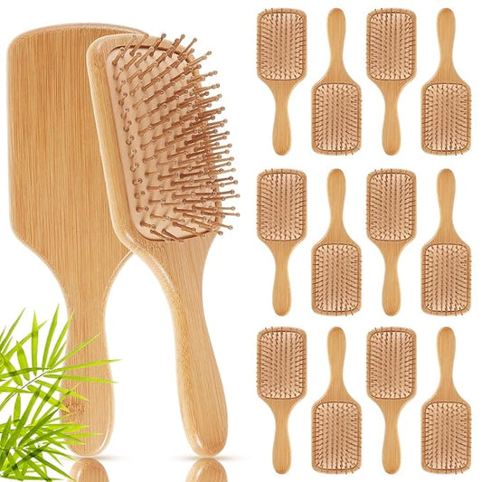 Tessco for you 12 Pcs Bamboo Hair Brushes for Women Bulk Wooden Paddle Brush Scalp Massage Bamboo Bristles Anti Static Men Engraving DIY Gift for Father's Day Wedding(Natural,9.65'' X 3.35'')