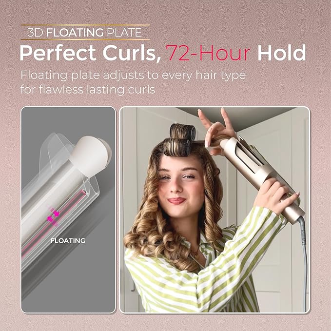 Upgraded Automatic Rotating Curling Iron - TYMO CurlPro Plus Long Barrel Curling Wand for Long Hair, Ceramic 1 Inch Hair Curler for Women, Anti-Scald, Tangle-Free, 600M Ionic, Dual Voltage, Gold