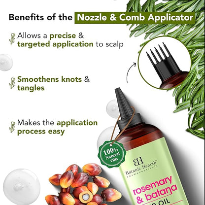 Botanic Hearth Rosemary & Batana Oil for Hair Growth (6.7 fl oz) | Revitalizing and Strengthening Hair Treatment for Fuller, Healthier-Looking Hair | Paraben Free | Suitable for All Hair Types