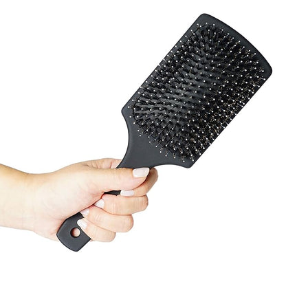 Black Brush by The Hair Shop - Nylon and Boar Bristles for Scalp Massage, Detangling, Shine and Hair Growth, Safe for All Hair Types, Extensions & Wigs