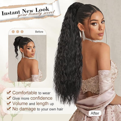 AISI BEAUTY Claw Clip Ponytail Extensions,30 Inch Long Curly Ponytail Extension for Women Fluffy Blonde Highlights Synthetic Ponytail Hairpiece for Daily Use