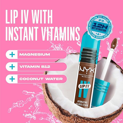 NYX PROFESSIONAL MAKEUP Lip IV Hydrating Glossy Lip Stain with 12HR Hydration - Splash N Spice (Brown)