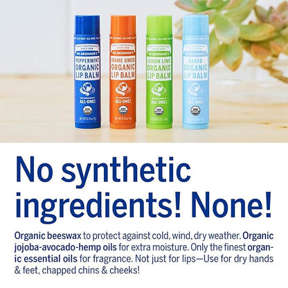 Dr. Bronner’s Organic Lip Balm 6-Pack (.15oz) Natural, Moisturizing, Petroleum-Free Lip Moisturizer with Beeswax & Avocado Oil for Dry Lips, Men & Women - Unscented