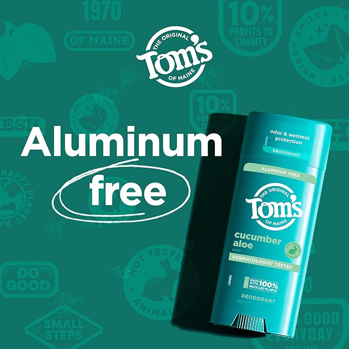 Tom's of Maine Cucumber Aloe Aluminum Free Natural Deodorant For Women & Men | Goes on Clear | Odor & Wetness Protection | Naturally Derived and Moisture-Locking Ingredients | 3.25 oz (2 Pack)