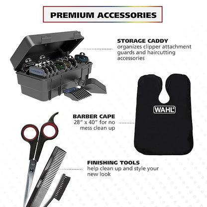 Wahl USA Pro Series Platinum Corded Clipper & Corded Trimmer for Home Haircutting with Color Coded Guide Combs – Model 79804-100