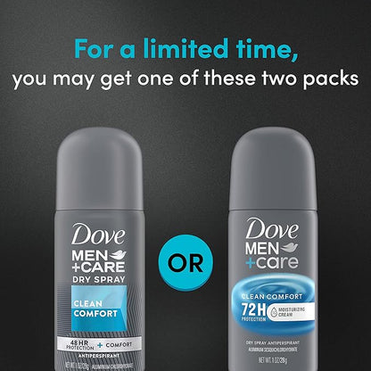 Dove Men+Care Antiperspirant Deodorant Dry Spray Clean Comfort 24 count For Men 72-hour Sweat and Odor Protection with Triple Defense Technology 1 oz