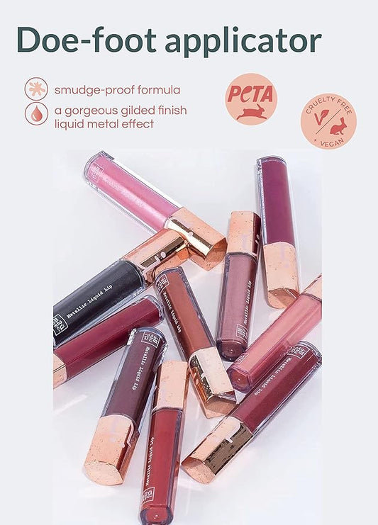 M2U NYC Metallic Liquid Lipstick, Long Lasting High Impact Color, Metallic Liquid Lips, Lipstick for Women, Metallic Ink Lipstick, Lip Stick (Rose Gold-Rose Gold)