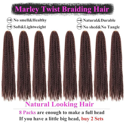 Marley Twist Braiding Hair 24 Inch 8 Packs – Fluffy&Tangle-Free Cuban Twist Hair for Braiding, Natural Look Synthetic Long-Lasting Spring Afro Kinky Twist Hair Extensions (30)