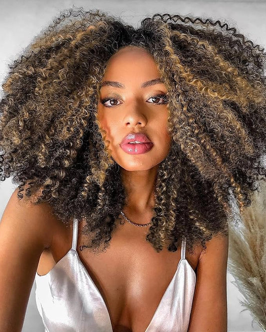 Quick Wig Curly Lace Front Wigs Short Kinky Curly Wig 13×4×1 HD Glueless Lace Curly Wig Highlight Synthetic Lace Wigs for Women Deep Wave Wig (4/27#)