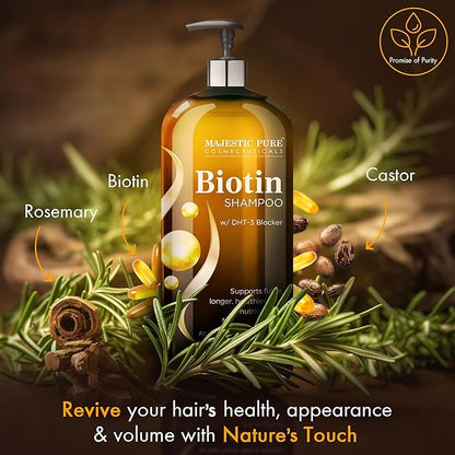 Majestic Pure Biotin Shampoo - Volumizing Shampoo for Hair Loss - with DHT-3 Blocker - Hydrating & Nourishing - Sulfate Free, for Men & Women - Thin Hair Shampoo - 16 fl oz