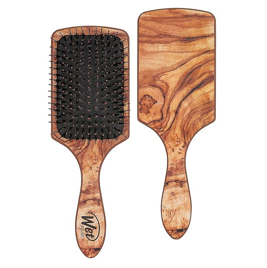 Wet Brush Paddle Hair Brush Traditional Wood Ultra-Soft IntelliFlex Detangling Bristles with Paddle Shine Enhancer Argan Oil Distressed Wood Pain-Free Hair Brush