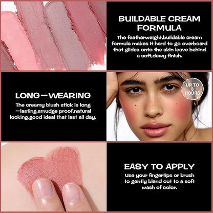 FOCALLURE Cream Blush Makeup,Buildable Blush Stick for Cheeks,Matte Stick,DARK ROSE
