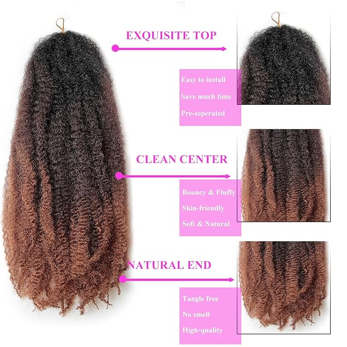 Marley Twist Braiding Hair 18 Inch 8 Packs – Long-Lasting Marley Hair, Fluffy&Tangle-Free Cuban Twist Hair for Braiding, Natural Look Synthetic Spring Afro Kinky Twist Hair Extensions (T1B/4/30)