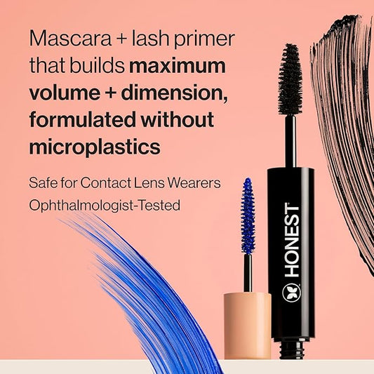 Honest Beauty 2-in-1 Extreme Volume Clean Mascara + Bold Lash Primer with Castor Oil | Maximum Volume + Curl | Vegan + Safe for Sensitive Eyes | Black, .27 fl oz