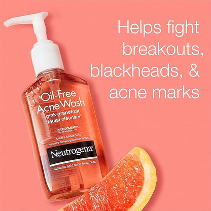 Neutrogena Oil-Free Pink Grapefruit Pore Cleansing Acne Wash and Daily Liquid Facial Cleanser with 2% Salicylic Acid Acne Medicine and Vitamin C, Twin Pack, 9.1 fl. oz, 2 Pack