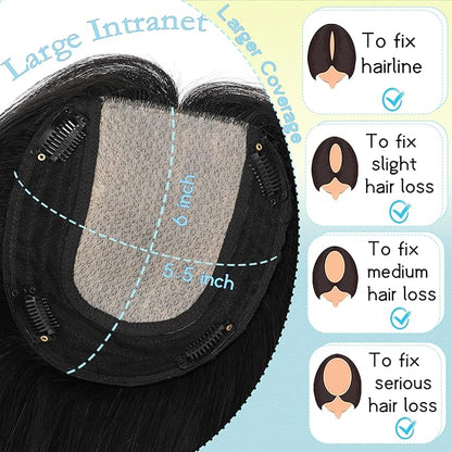 Hair Toppers for Women Real Human Hair, 360° 3D Toppers Pieces for Women with Thinning Crown Side Bangs 14 Inch Upgrade Big Basement (Black, 14 Inch Side Bangs)