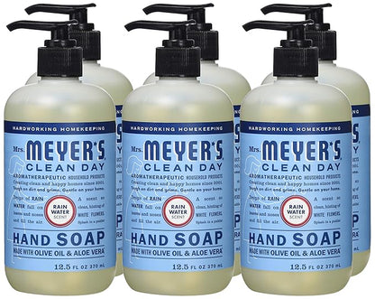 MRS. MEYER'S CLEAN DAY Hand Soap, Made with Essential Oils, Biodegradable Formula, Rain Water, 12.5 fl. oz - Pack of 6