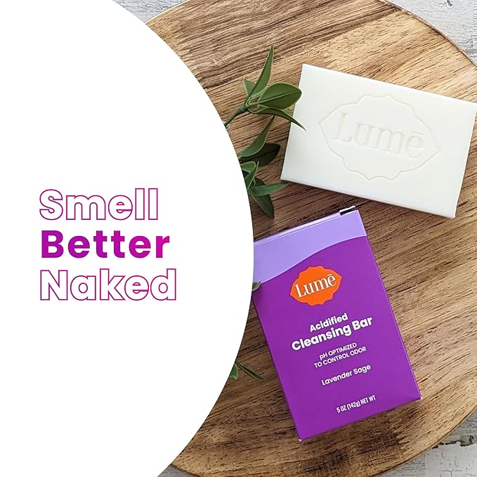 Lume Acidified Body Cleansing Bar - 24 Hour Odor Control - Removes Odor Better than Soap - Moisturizing Formula - Formulated Without SLS and Parabens - OB/GYN Developed - 5 ounce (Lavender Sage)
