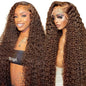 CHEETAHBEAUTY #4 Chocolate Brown Deep Wave 13X6 HD Transparent Lace Front Wigs Brazilian 10A Grade Deep Curly Human Hair Wigs for Black Women Pre Plucked with Baby Hair 250% Density(26inch)