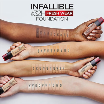 L'Oreal Paris Makeup Infallible Up to 32 Hour Fresh Wear Lightweight Foundation, 412 Warm Ivory, 1 Fl Oz, Packaging May Vary