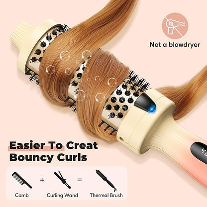 1.77-Inch Thermal Brush - Ceramic Ionic Heated Round Brush for 90's Full-Bodied Style, Volumizing, Smooth Hair & Natural Curls, Dual MCH Heating, Digital Display, 9 Temperature, Dual Voltage