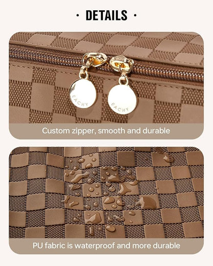EACHY Travel Makeup Bag,Large Capacity Cosmetic Bags for Women,Waterproof Portable Pouch Open Flat Toiletry Bag Make up Organizer with Divider and Handle