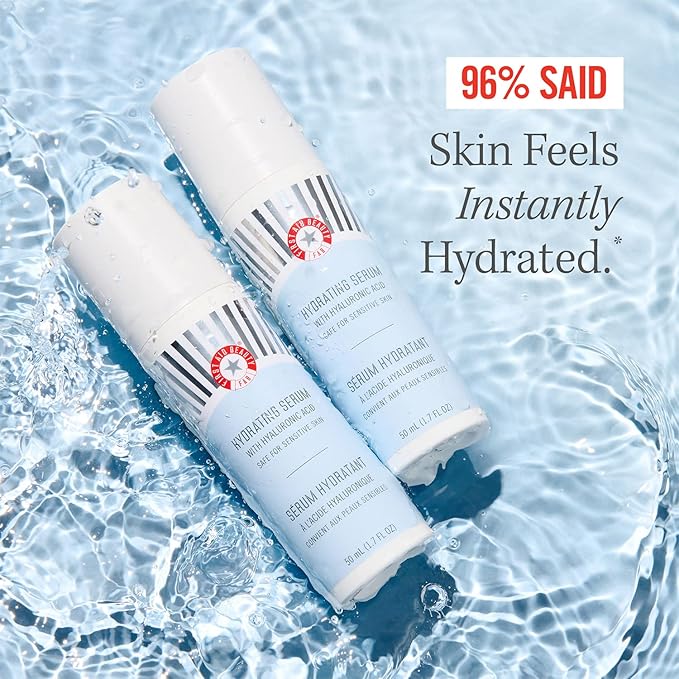 First Aid Beauty - Hydrating Serum with Hyaluronic Acid, Provides 24 Hours of Hydration, Lightweight Formula with Squalane & Colloidal Oatmeal, Safe for Sensitive Skin, 1.7 oz