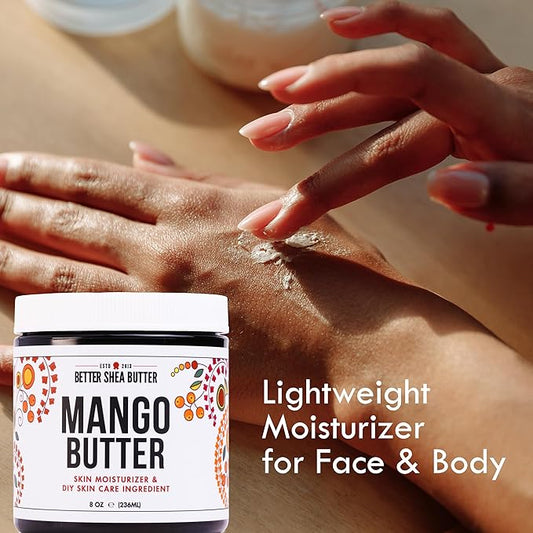 Raw Mango Butter - 100% Pure Mango Seed Butter - Natural Moisturizer for Skin and Hair - Use with Shea in DIY Body Butter, Lip Gloss, Lotion Bar and Soap Making, 8 oz Jar