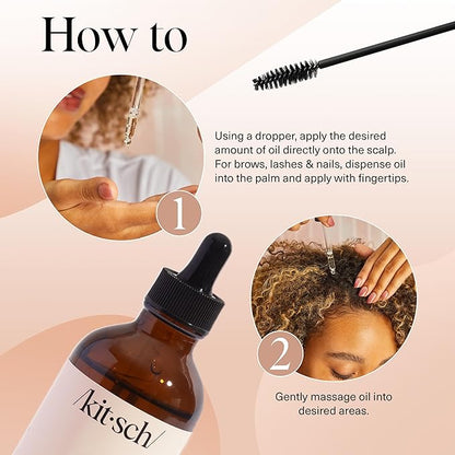Kitsch Organic Castor Oil For Hair Growth, Castor Oil Organic Cold Pressed Unrefined Glass Bottle, 100% Pure, For Face, Skin, Lashes, Brows, Scalp, Nails & Belly Button, Hexane Free, USDA - 4oz