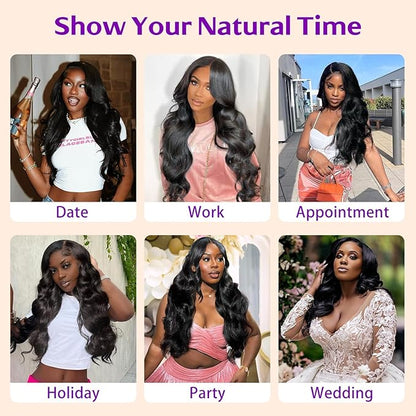 13x6 Full Frontal HD Lace Wig 0.11mm Ultra-thin Invisible HD Lace Front Wigs Human Hair Pre Plucked Bleached Knots 180% Density Body Wave Wigs For Women 26 Inch