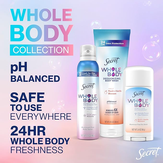 Secret Whole Body Deodorant Stick for Women, Rosewater Scent, Aluminum Free Deodorant Stick, 72 HR Odor Protection, 2.4 oz
