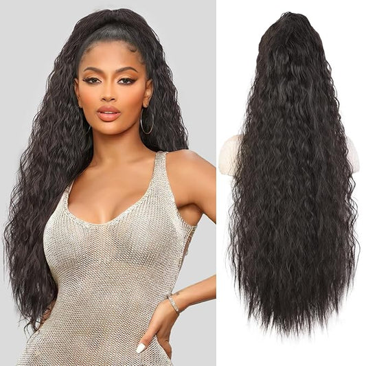 AISI BEAUTY Claw Ponytail Extensions, 30 Inch Long Curly Ponytail Clip in Hair Extension for Women, Fluffy Natural Looking Synthetic Ponytail Hairpiece for Daily Use(Black Brown)