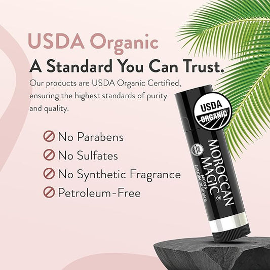 Organic Moroccan Magic Lip Balm 3 Pack | Original Unscented Lip Balm Set | Chapsticks for Dry Lips | Made with Natural Argan, Essential Oils Lip Moisturizer and Vitamin E | Smooth Application